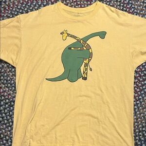 Threadless Yellow T-Shirt with Hugging Green Dinosaur and Yellow Giraffe Love